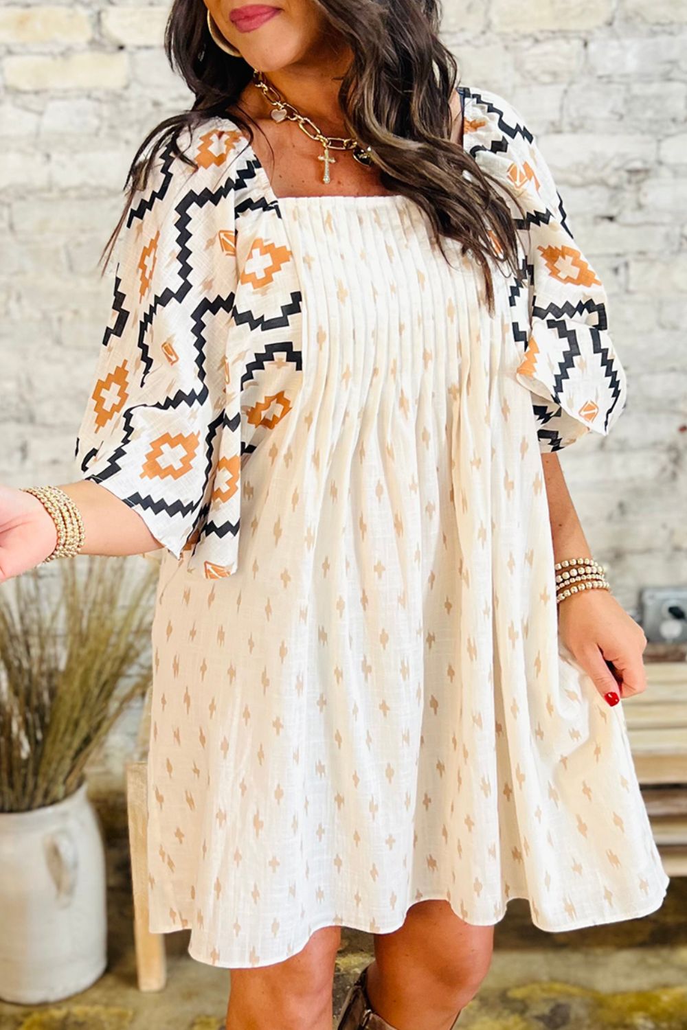 Aztec Half Sleeve Mini Dress