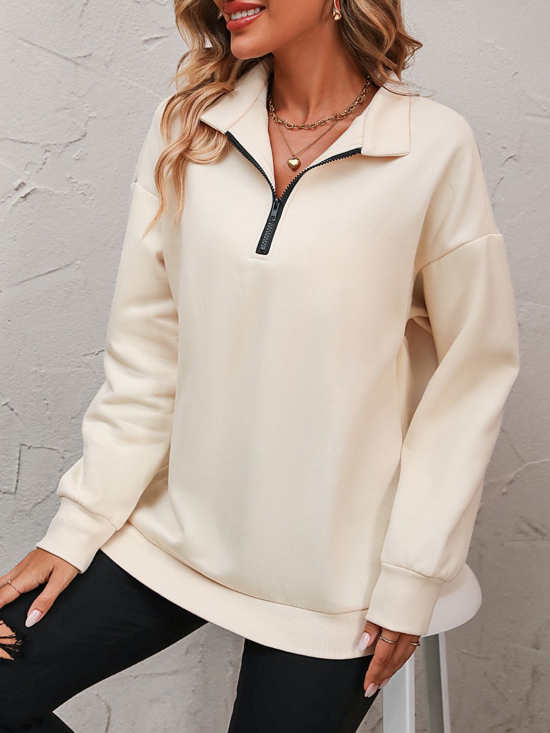 Mandy Half Zip Dropped Shoulder Sweatshirt
