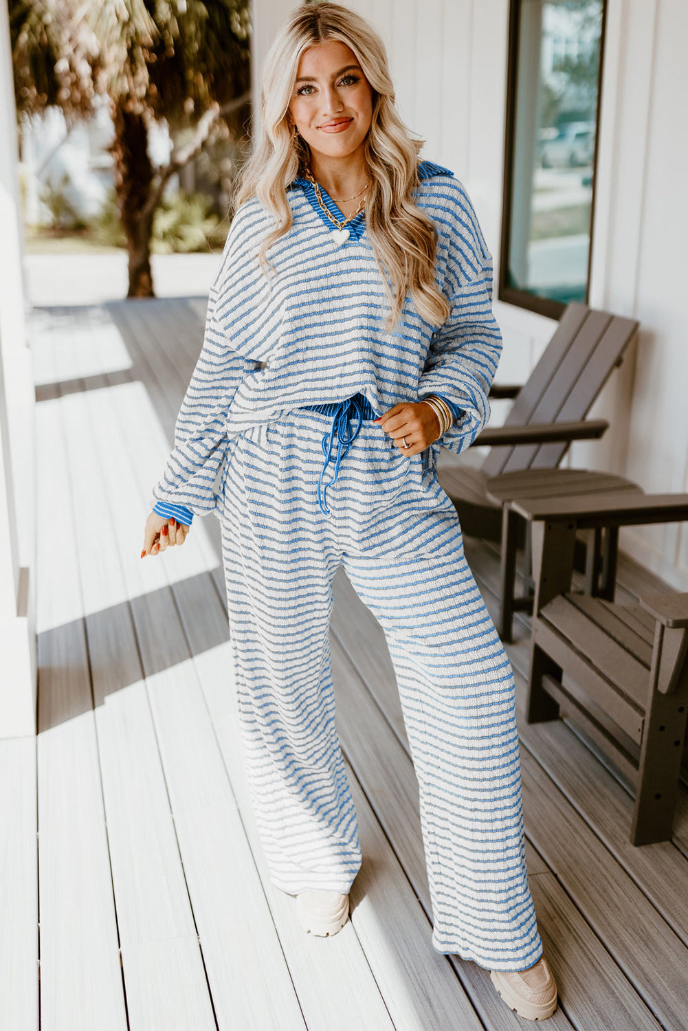 Cozy Stripe Pullover Top and Pants Set