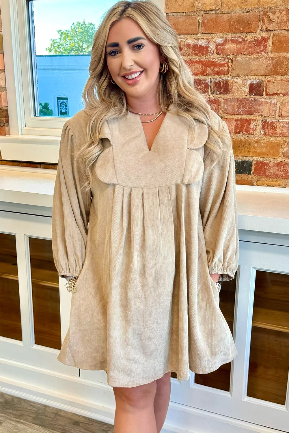 Parchment Corduroy Plus Size Mini Dress