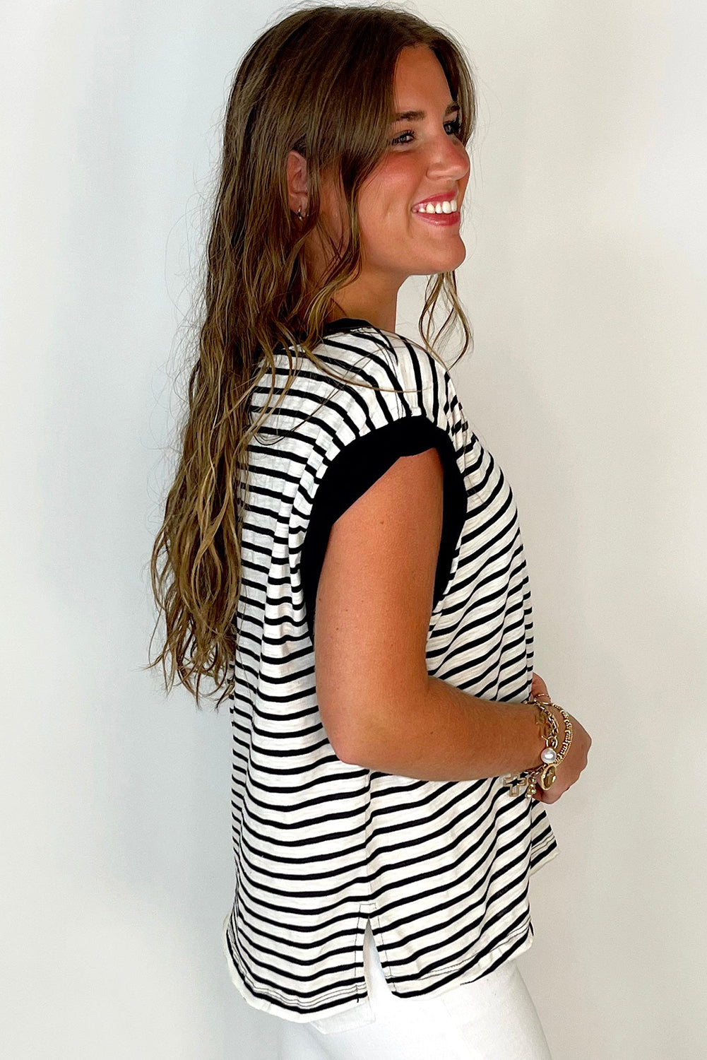 Black Stripe Chest Pocket Sleeveless Tee