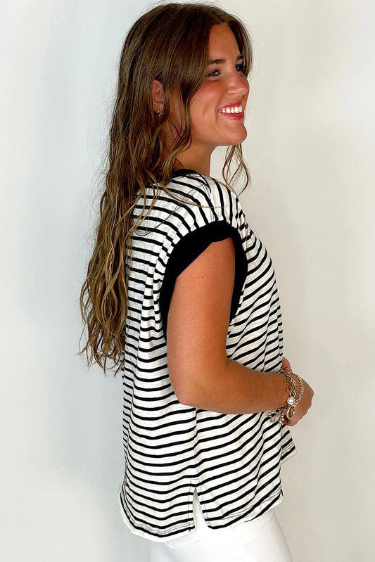 Black Stripe Chest Pocket Sleeveless Tee