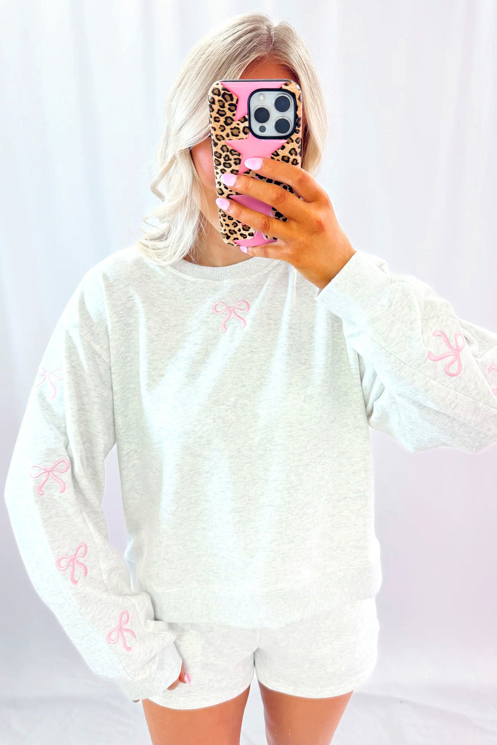 Bow Pullover and High Waist Shorts Set