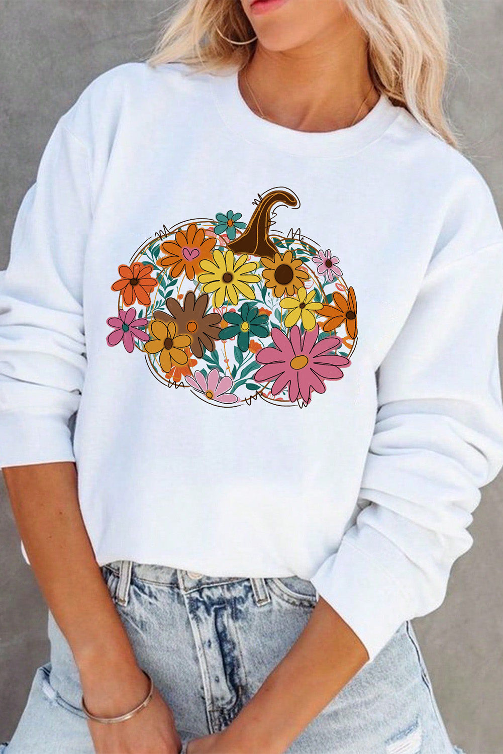 White Floral Pumpkin Sweatshirt
