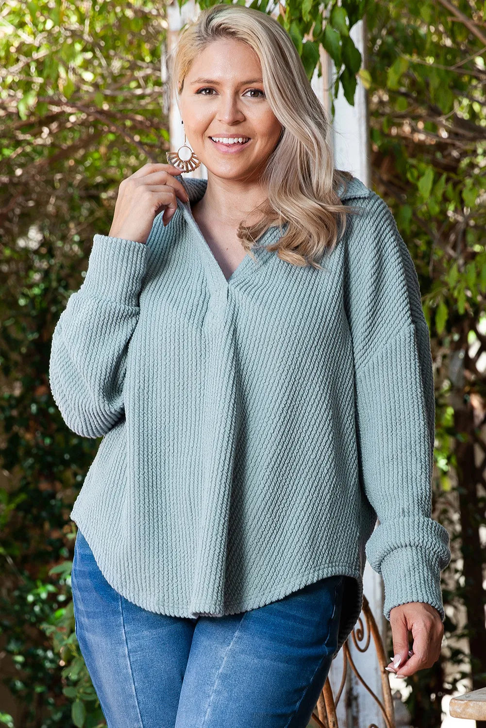 Textured Johnny Collar Sweatshirt