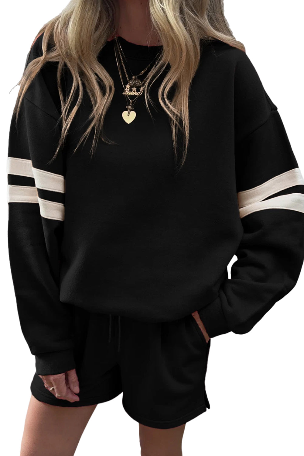 Varsity Stripe Sweatshirt and Shorts Set