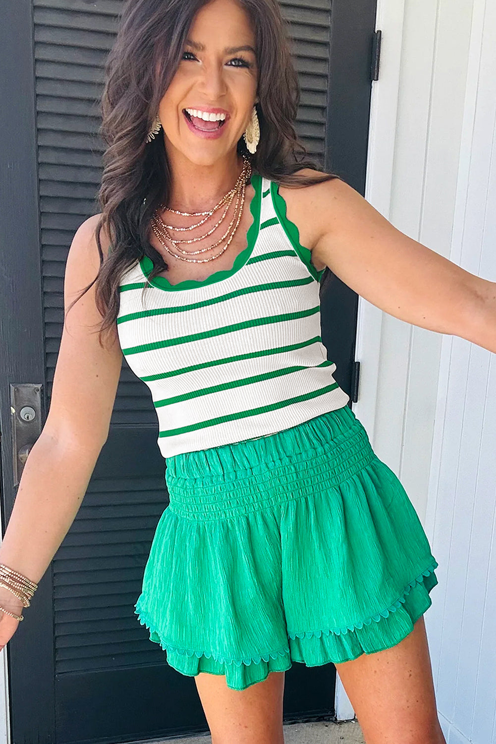 Scalloped Edge Ribbed Tank Top