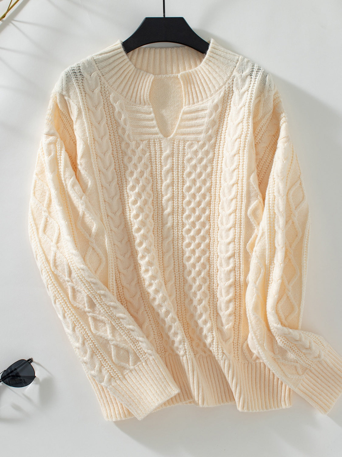 Cable-Knit Notched Sweater