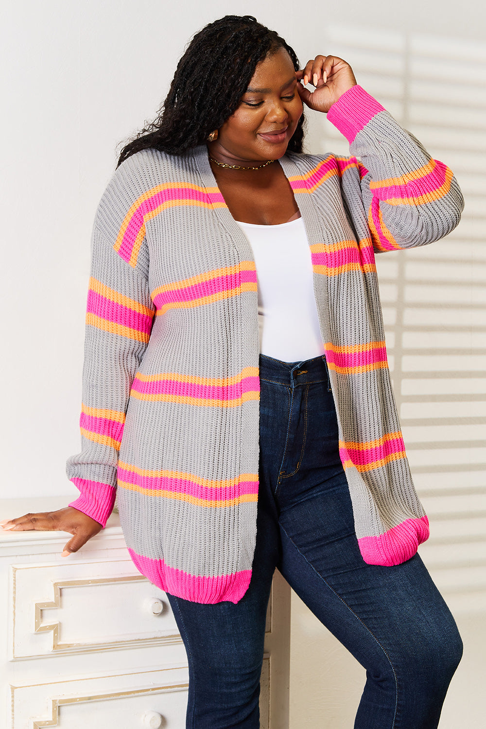 Woven Right Ribbed Long Cardigan