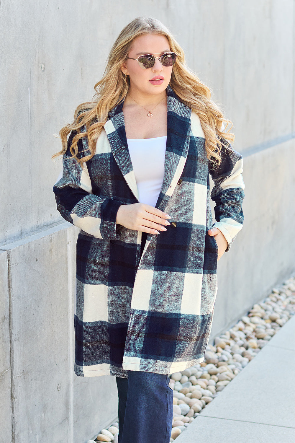 Plaid Lapel Collar Coat