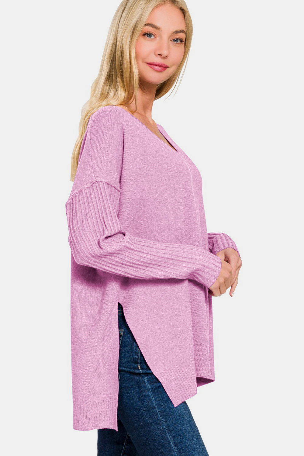 Side Slit High-Low Sweater