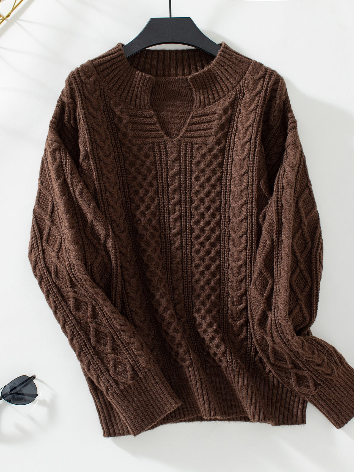 Cable-Knit Notched Sweater