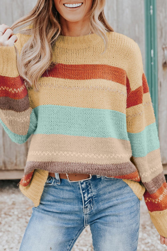 Multi Stripe Dropped Shoulder Sweater