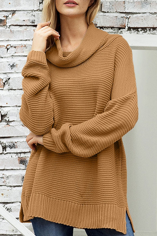 Side Slit Turtleneck Sweater