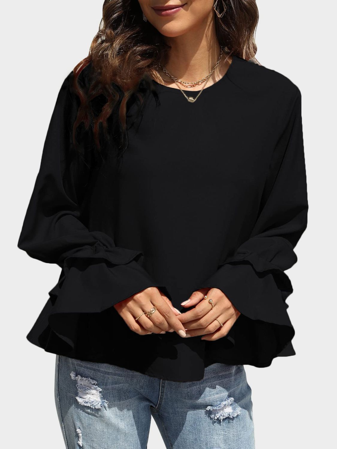 Double-Layered Flounce Sleeve Top