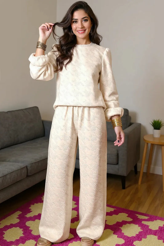 Texture Top and Wide Leg Pants Set