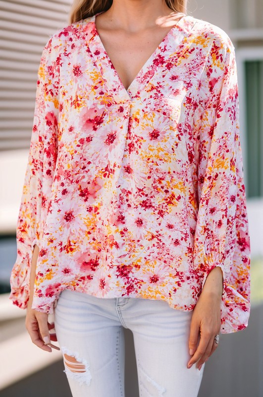 Floral Lantern Sleeve Blouse