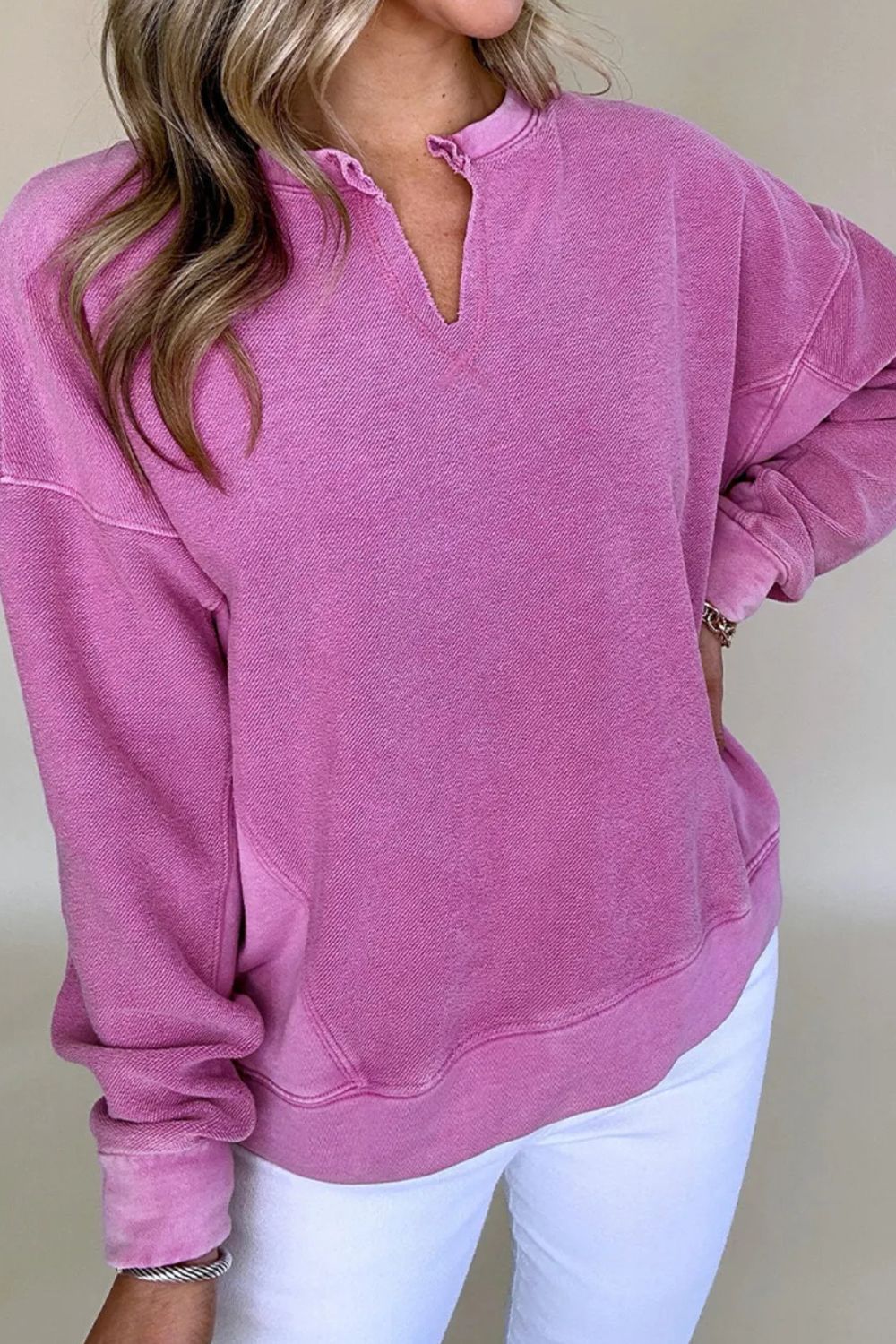 Notched Dropped Shoulder Sweatshirt