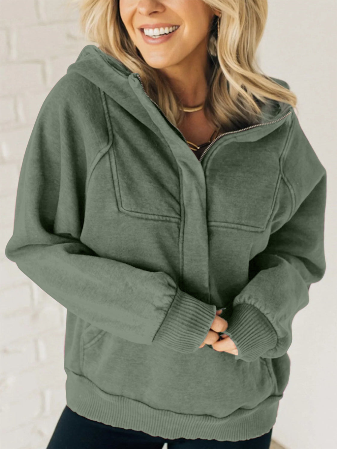 Half Zip Kangaroo Pocket Hoodie