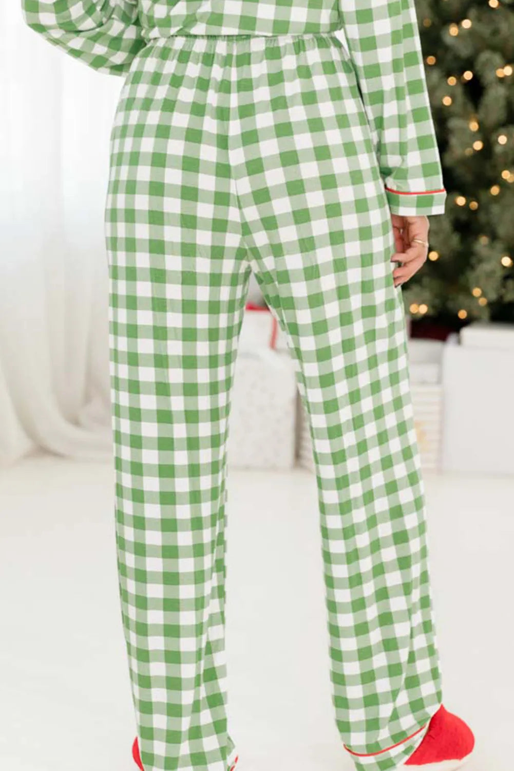 Contrast Piping Plaid Lounge Set