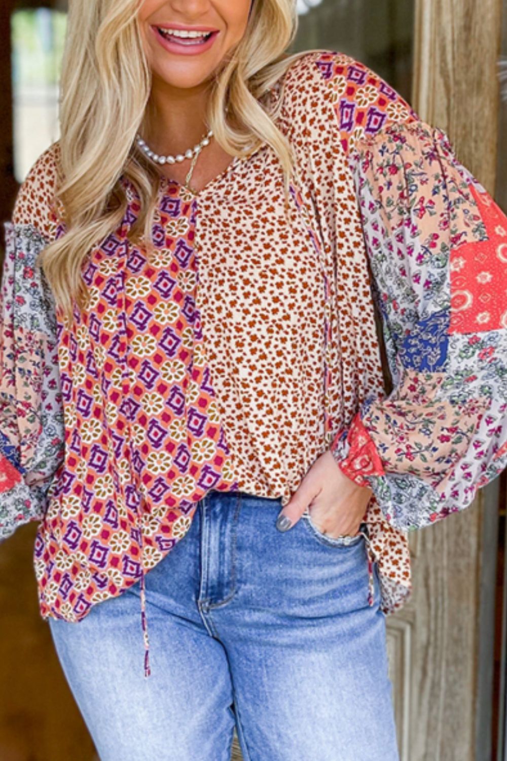 Floral Patchwork Long Sleeve Blouse