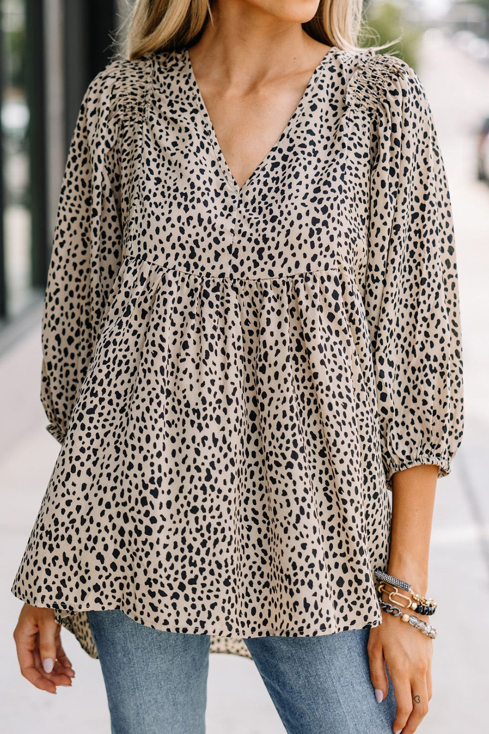 Animal Print Three-Quarter Sleeve Blouse