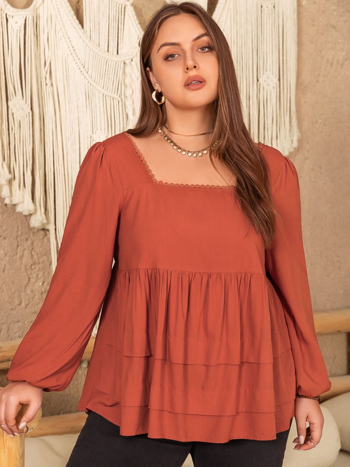 Plus Size Lace Detail Blouse