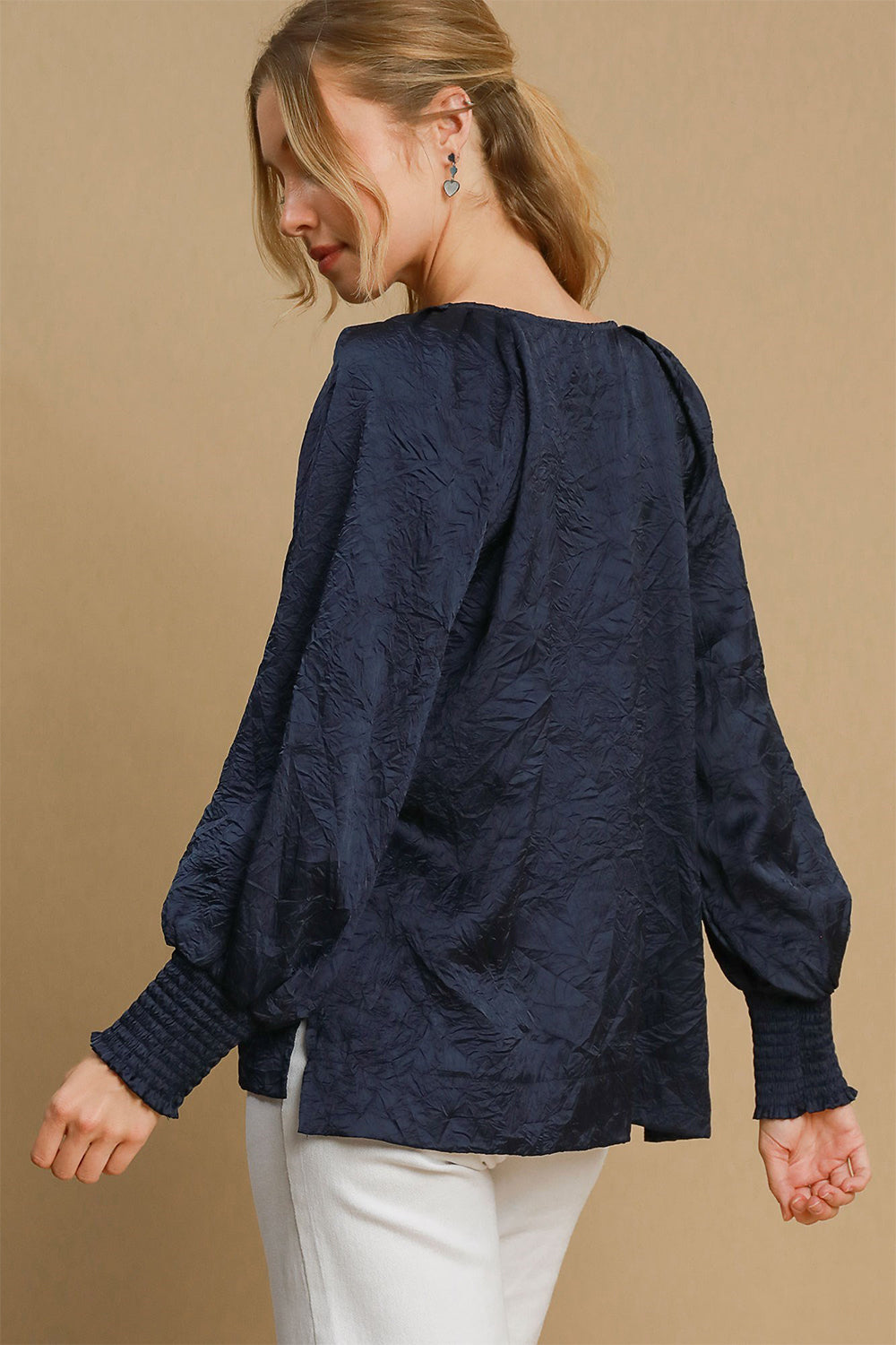 Wrinkled Lantern Sleeve Blouse