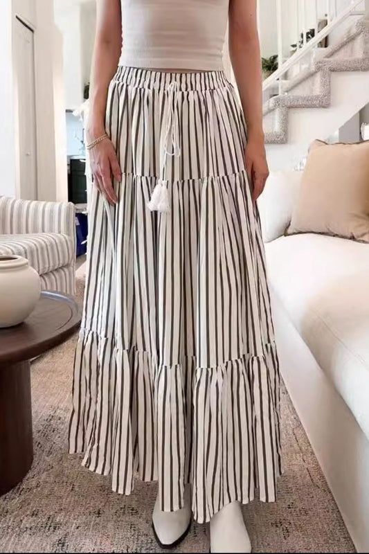 Stripe Tiered Maxi Skirt