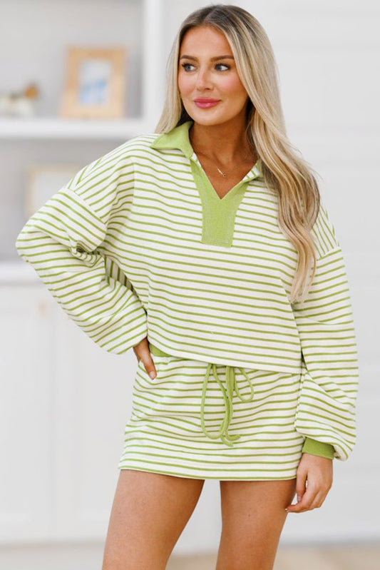 Striped Drop Shoulder Pullover and Skirt Set