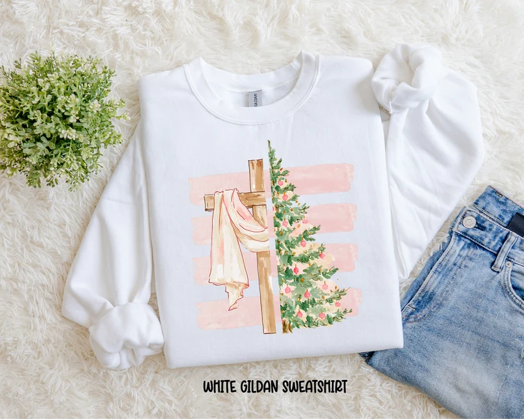 Pink Stripe Cross And Tree Sweatshirt