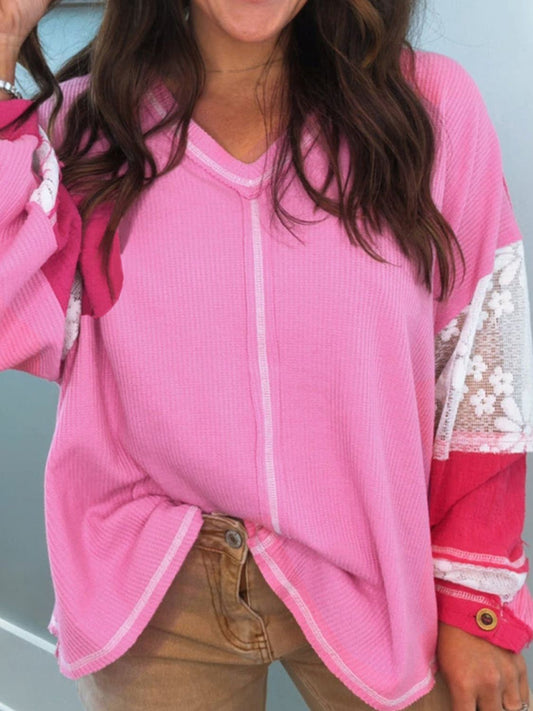 Lace Patchwork Sleeve Top