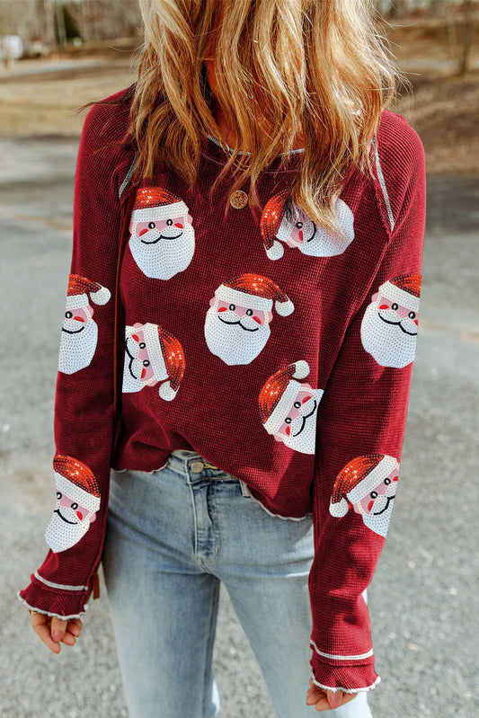 Sequin Santa Long Sleeve Top