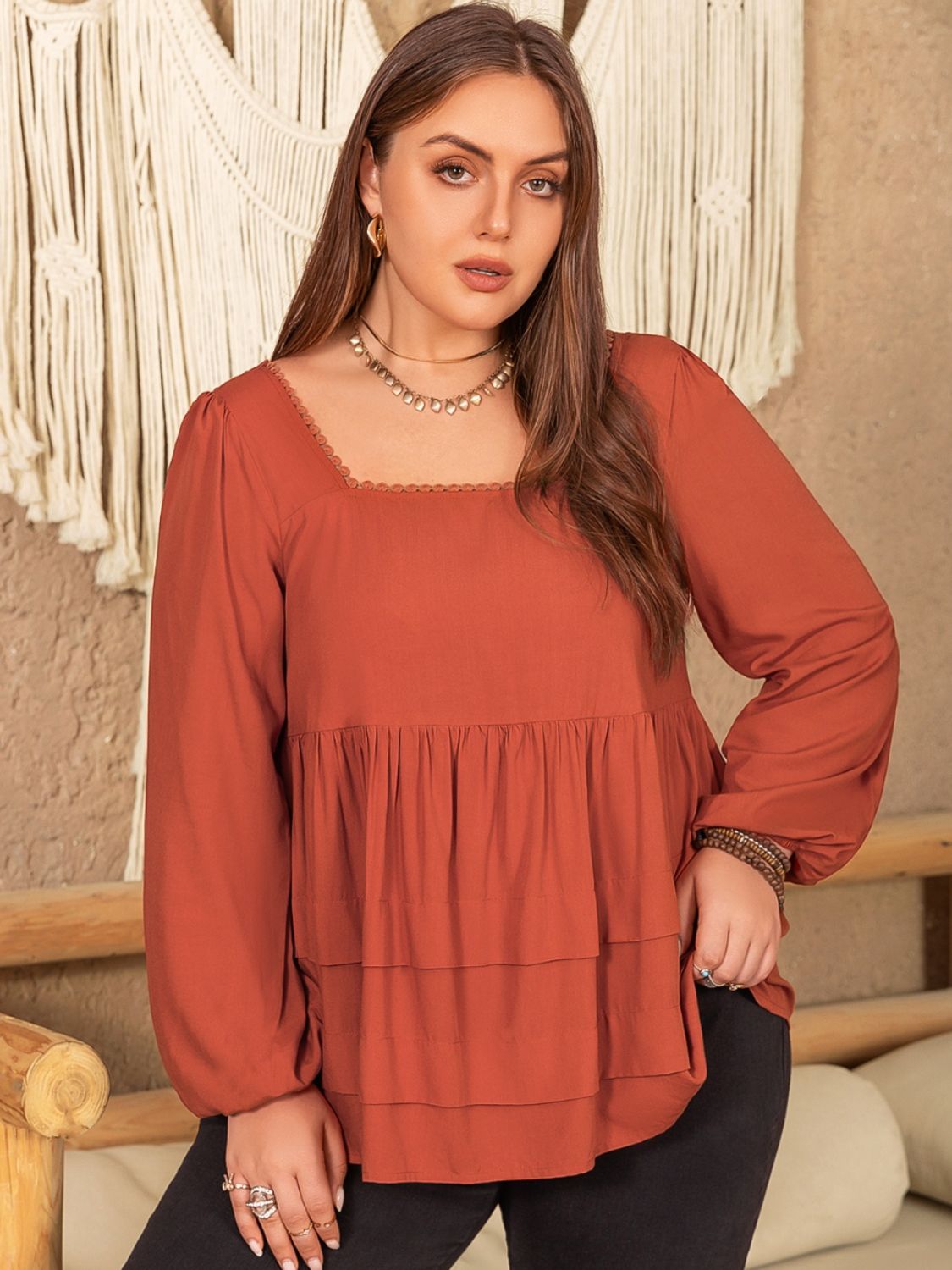 Plus Size Lace Detail Blouse