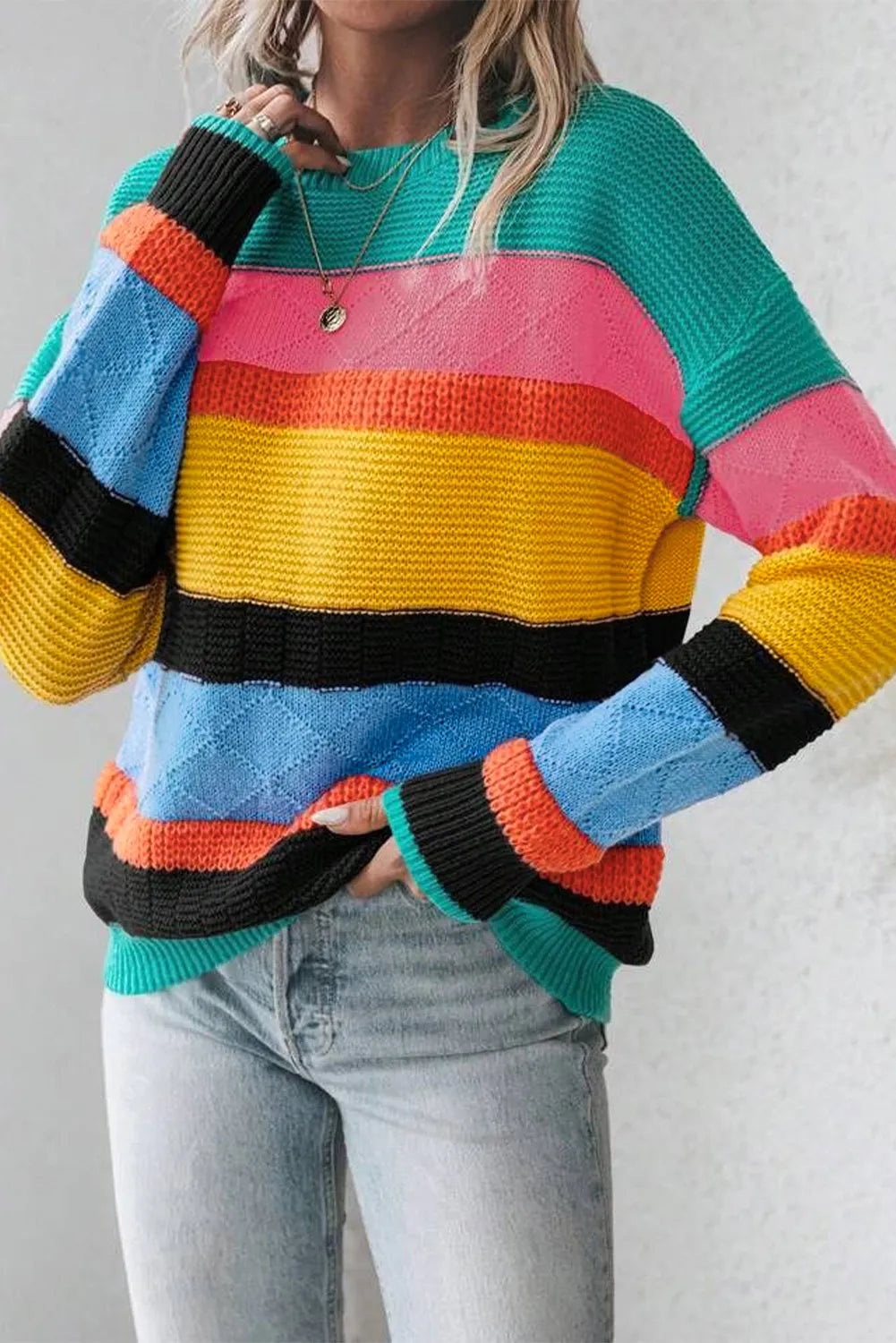 Bold Contrast Dropped Shoulder Sweater