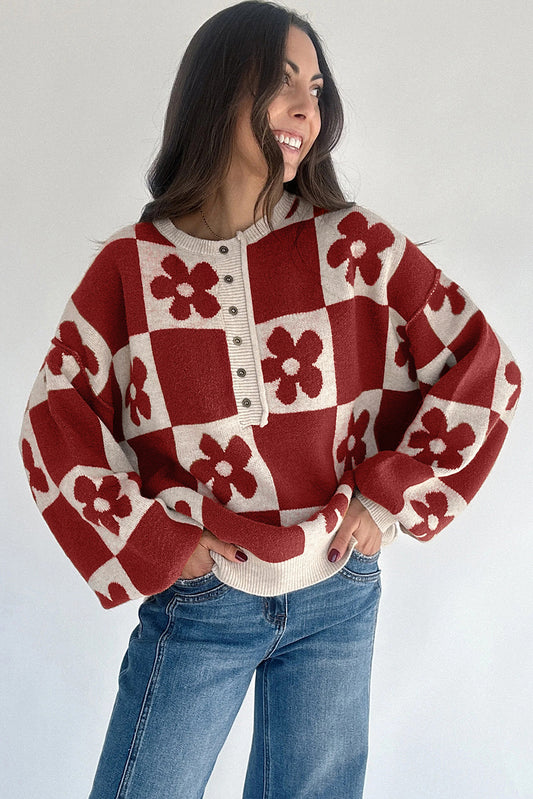 Flower Block Henley Sweater