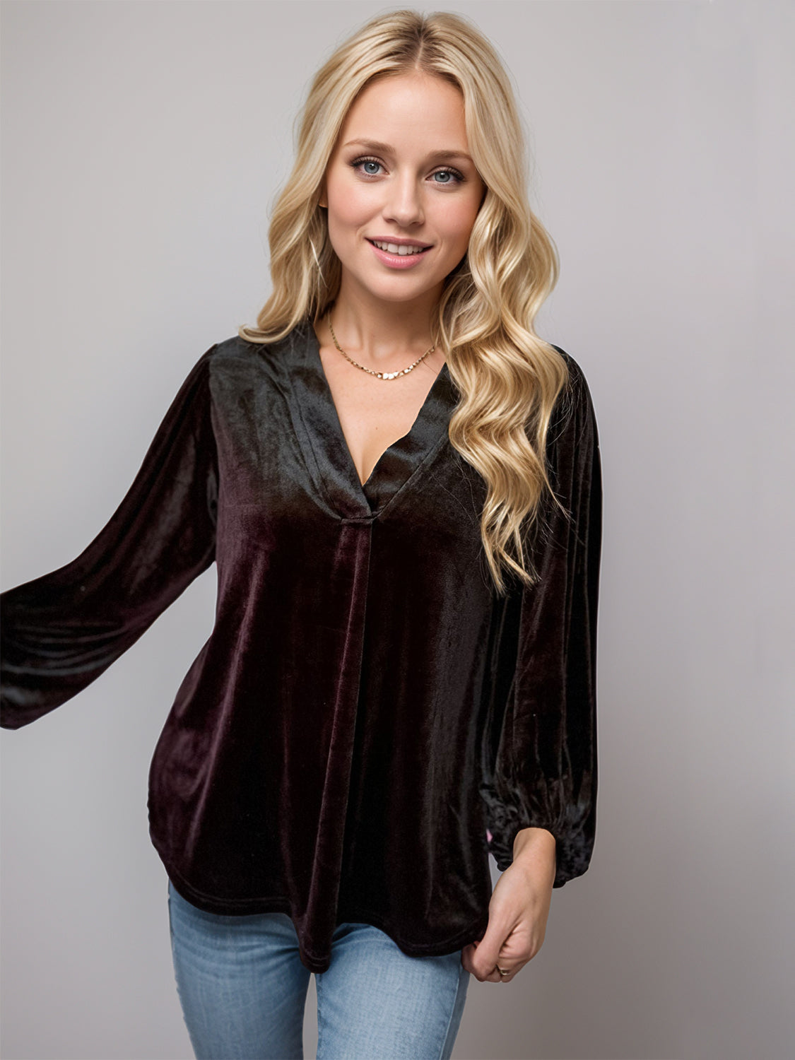 Velvet Three-Quarter Sleeve Blouse