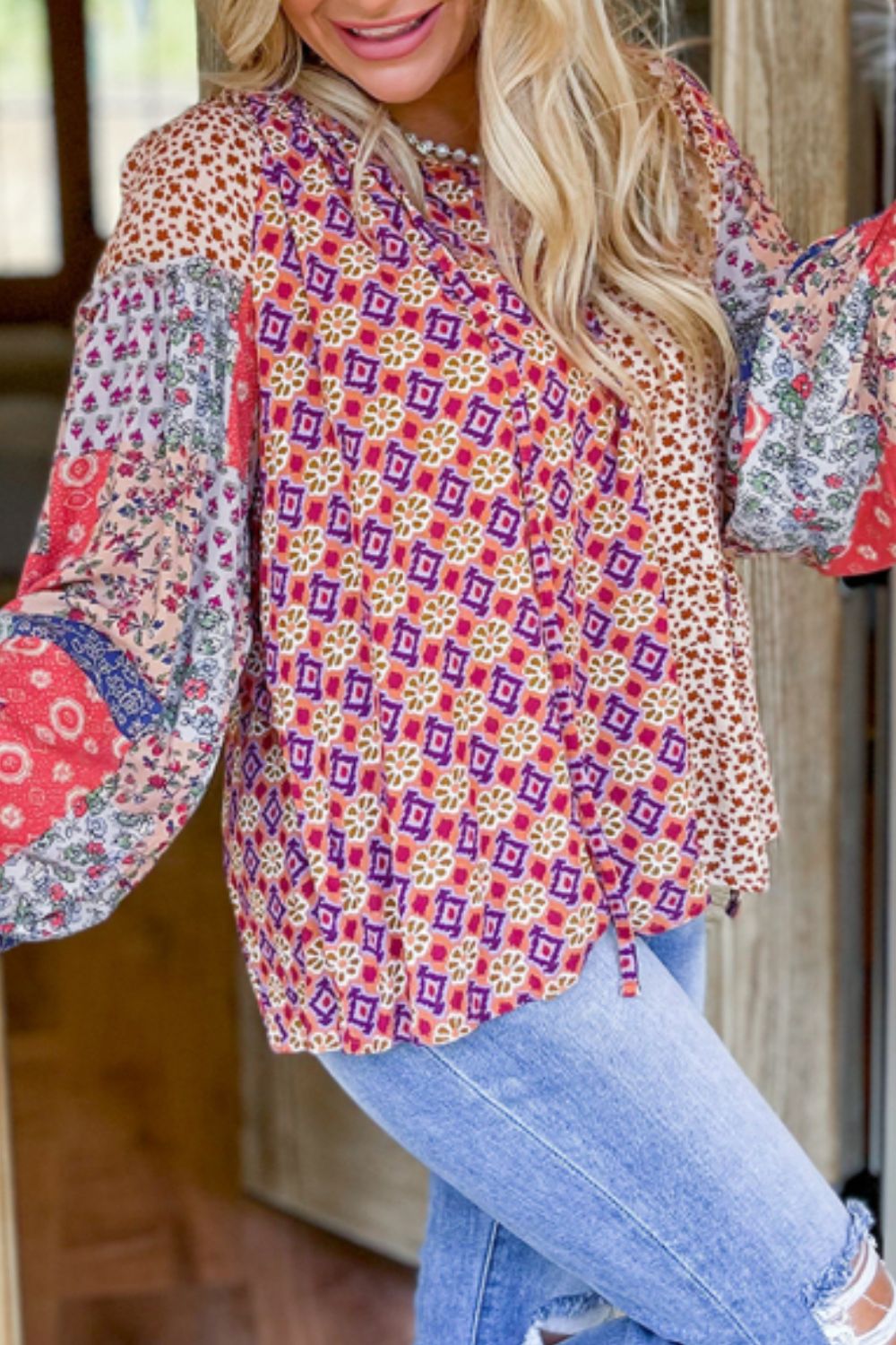 Floral Patchwork Long Sleeve Blouse