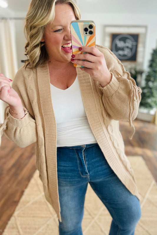 Braided Tie Sleeve Plus Size Cardigan