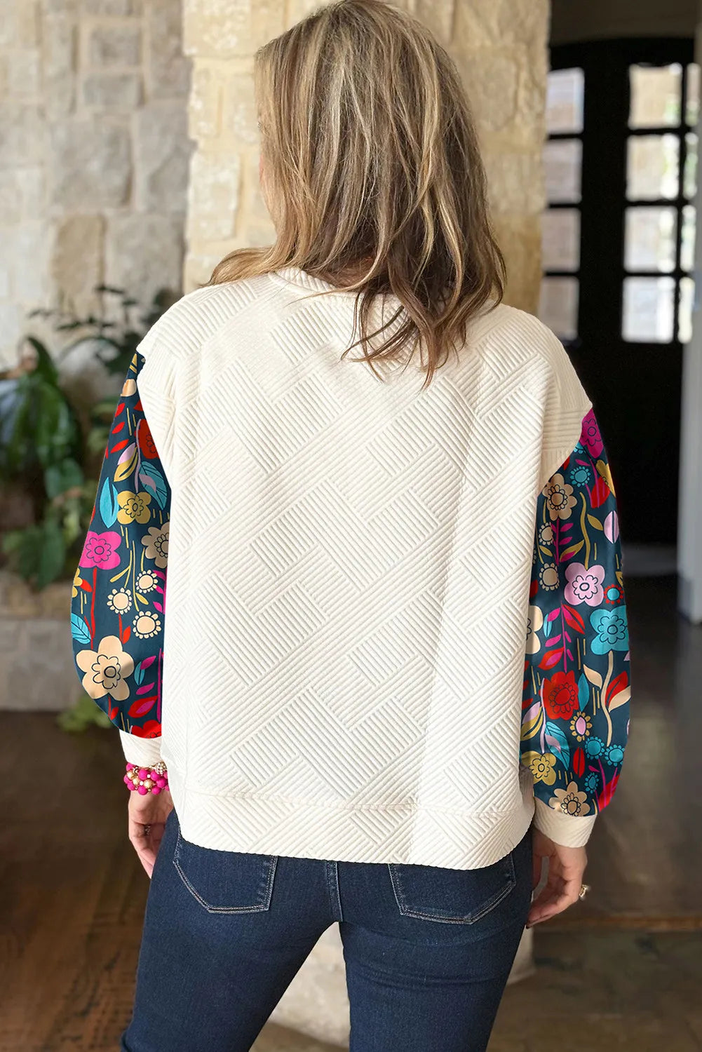 Plus Size Texture Flower Blouse