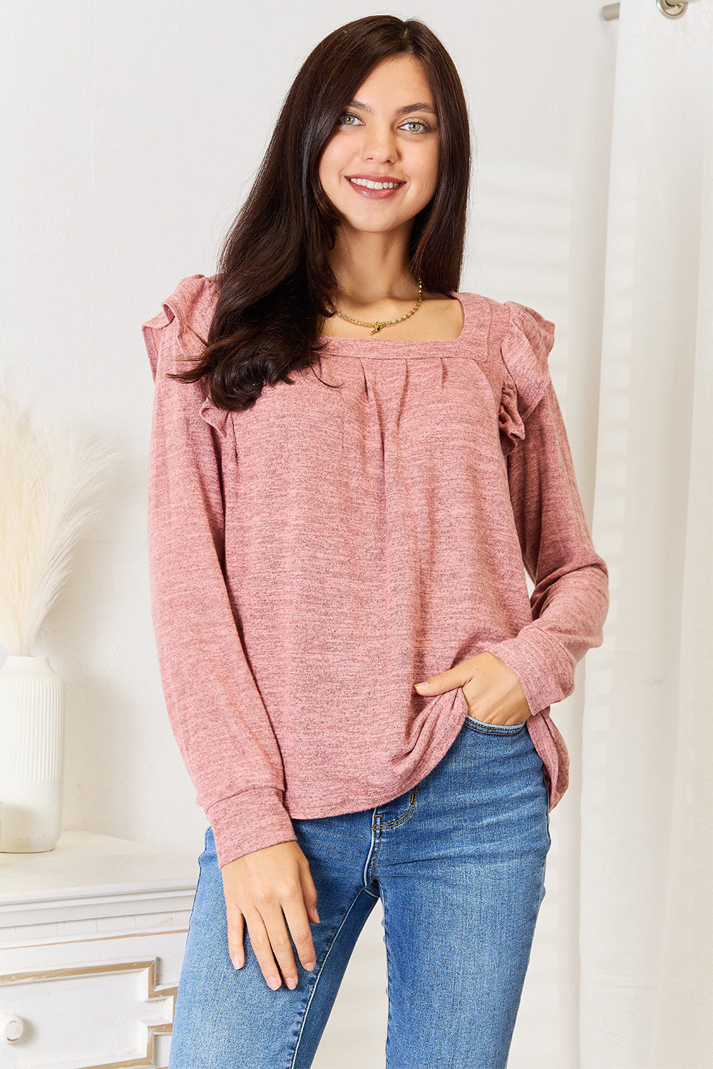 Double Take Square Neck Ruffle T-Shirt