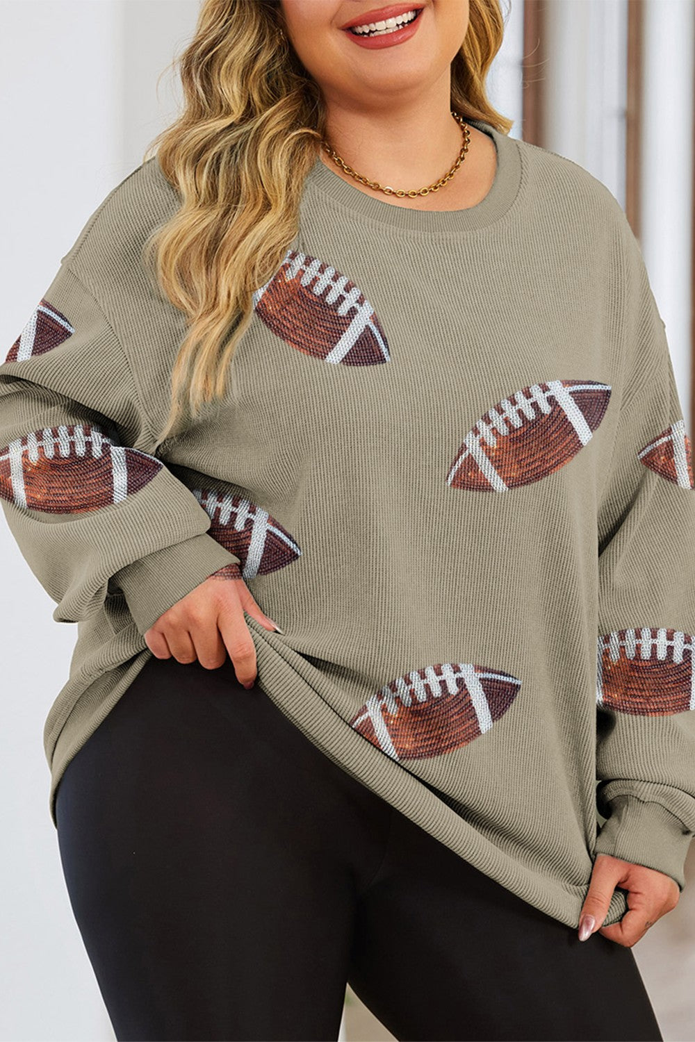 Plus Size Sequin Football Sweatshirt