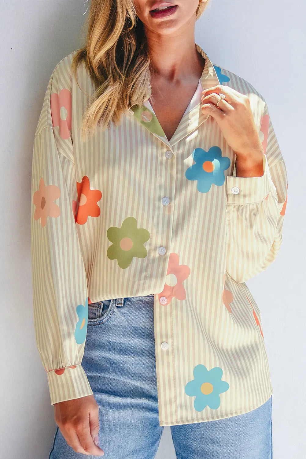 Striped Flower Button Up Shirt