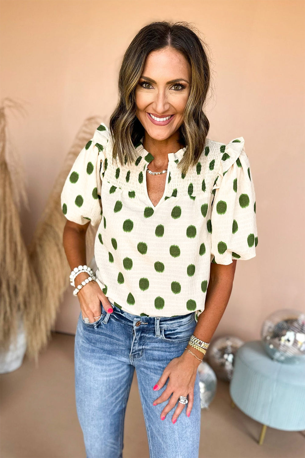 Apricot Polka Dot Blouse