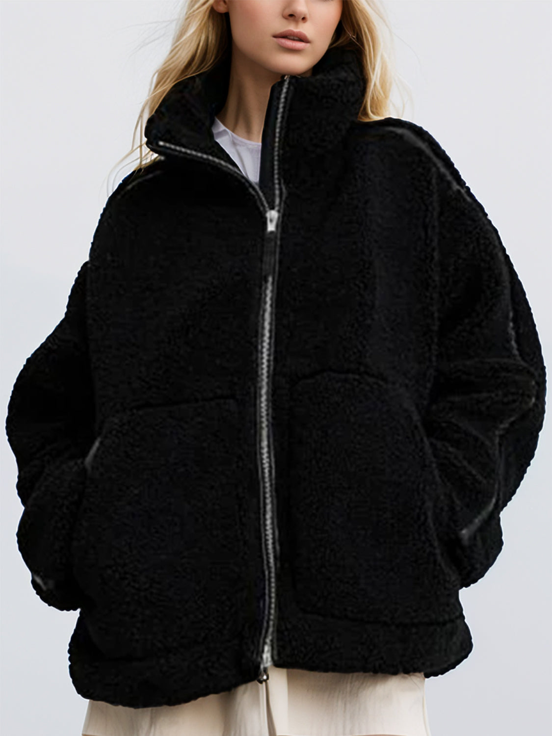 Zip Up Turtleneck Plush Jacket