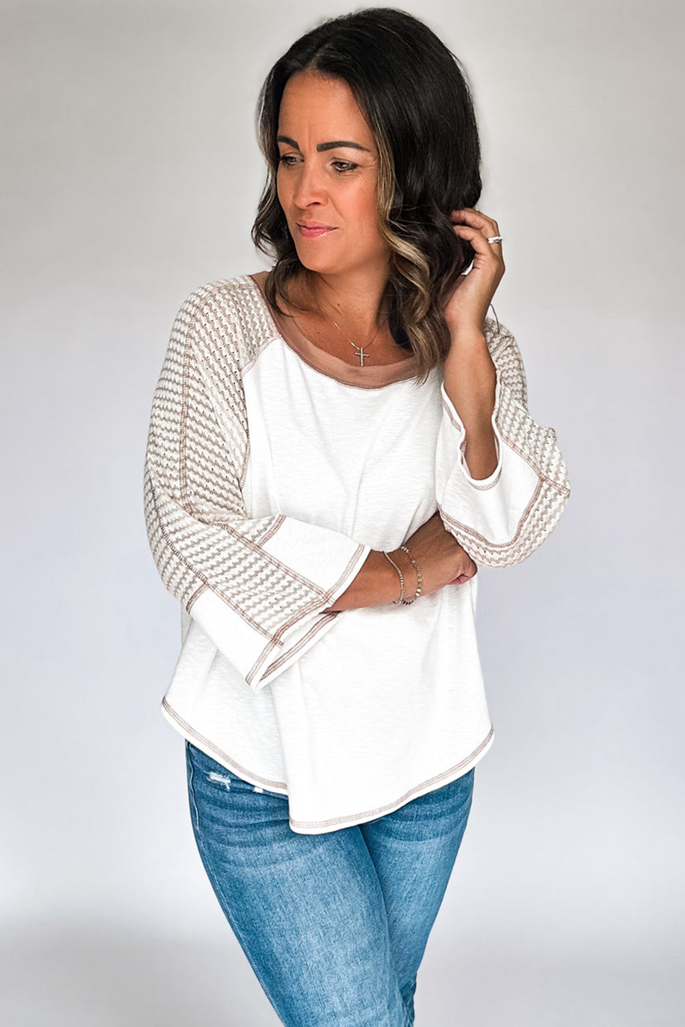 White Striped Raglan Sleeve Top