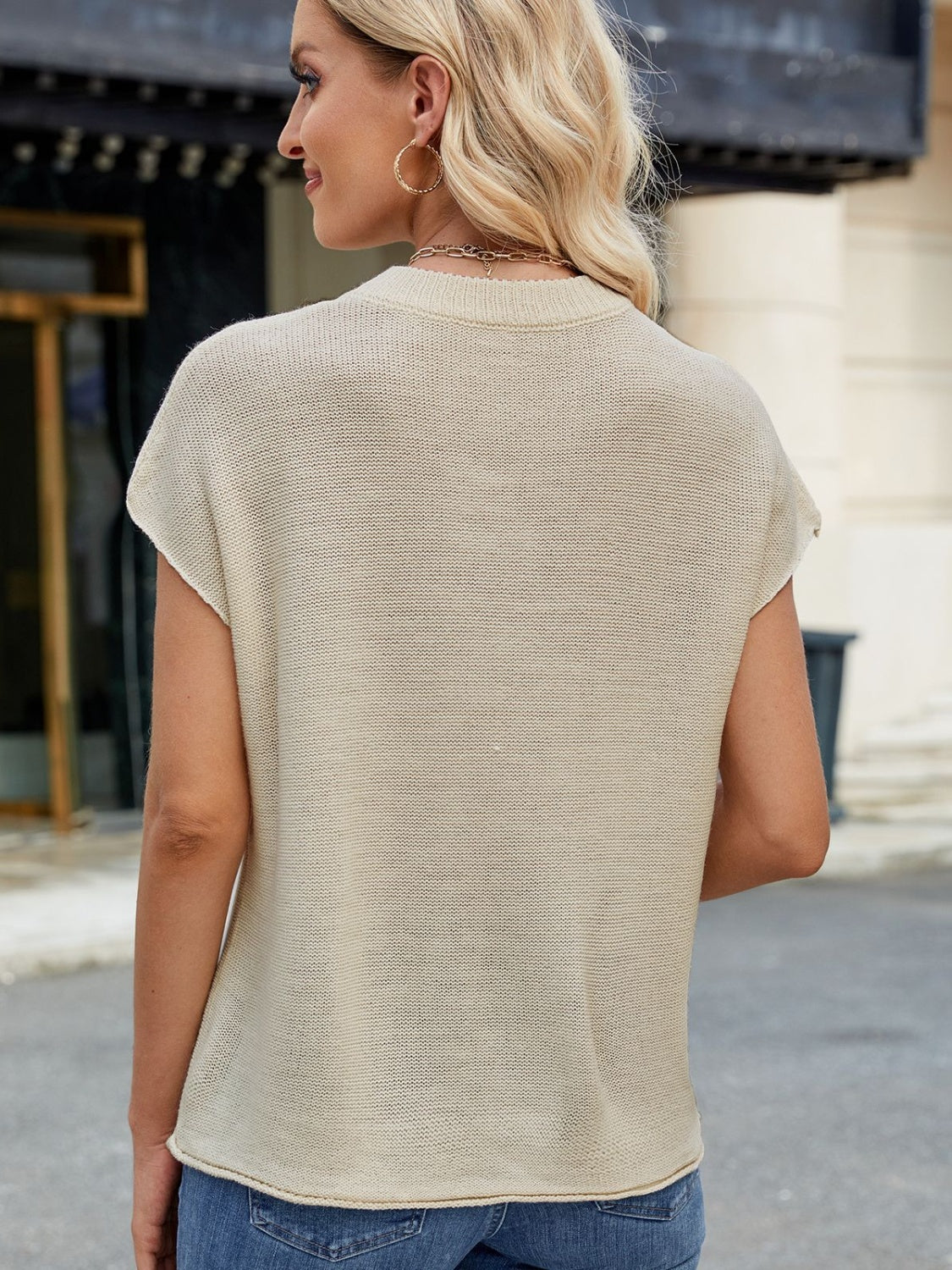 Exposed Seam Short Sleeve Sweater