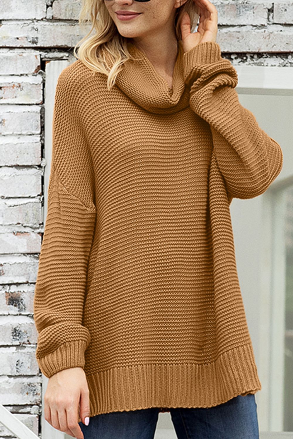 Side Slit Turtleneck Sweater