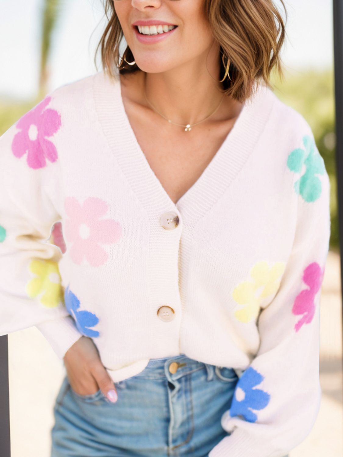 Plus Size Flower Button Up Cardigan