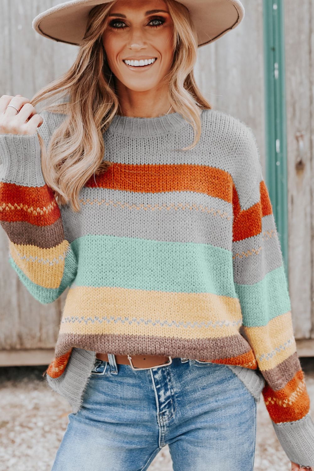 Multi Stripe Dropped Shoulder Sweater